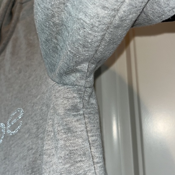 GRAY Bebe Sport zip hoodie silver sparkly rhinestone BEBE Distressed sleeve Med - Picture 13 of 14